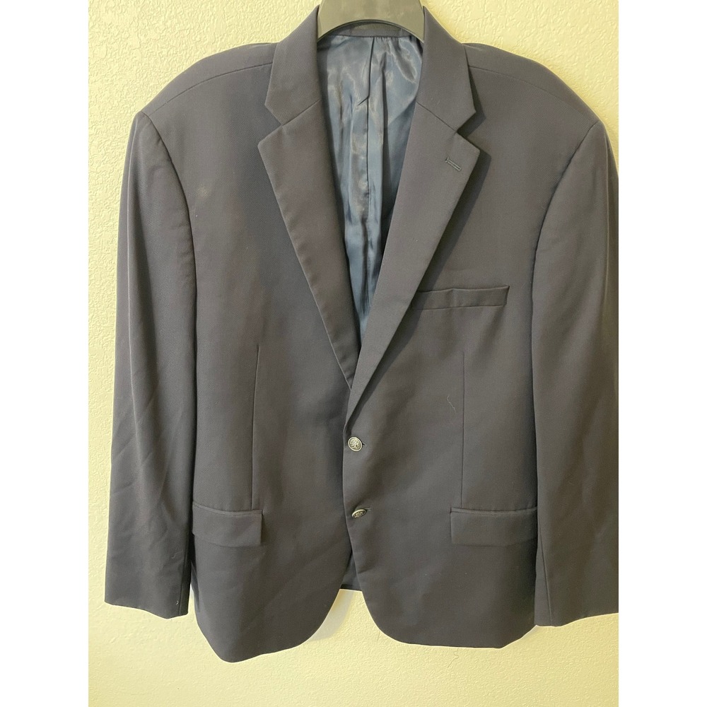 Hart Schaffner Marx Mens Navy Blue Wool Blend Two Button Blazer Jacket
